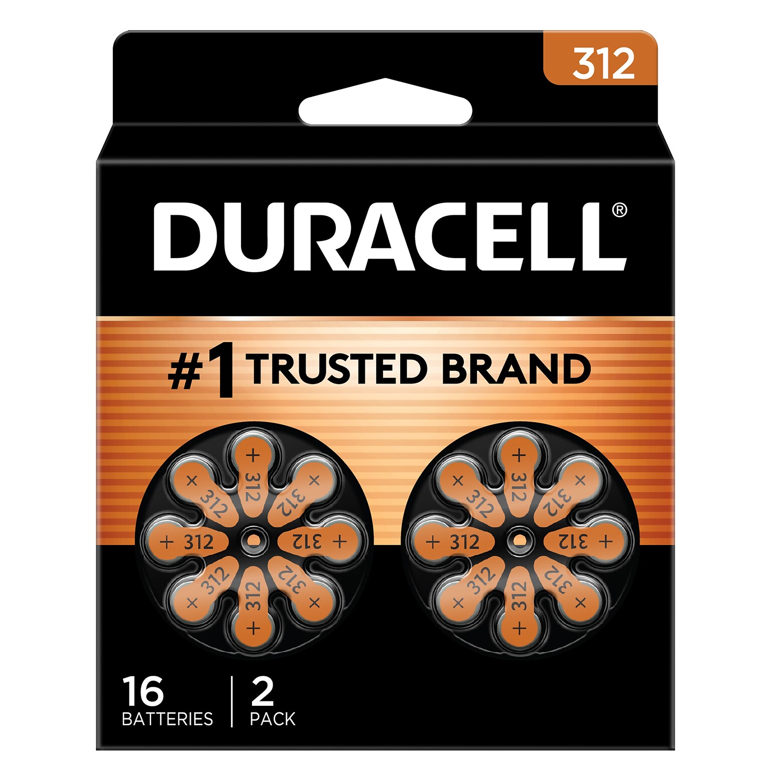 Duracell Size 312 Brown Hearing Aid Batteries, 16/Pack (DURDA312B16ZM09)