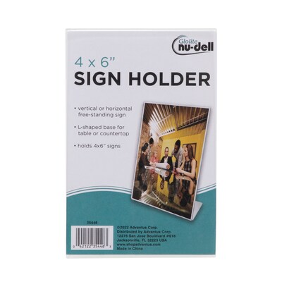 Nu-Dell Clear Plastic Sign Holder, Desktop, 4" x 6", Clear Plastic (NUD35446)