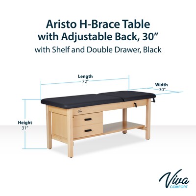 Aristo Wood Physician Adjustable Exam Table with Shelf, 2 Drawer Cabinet, Paper Cutter, Holder, 500lbs. Capacity, Black