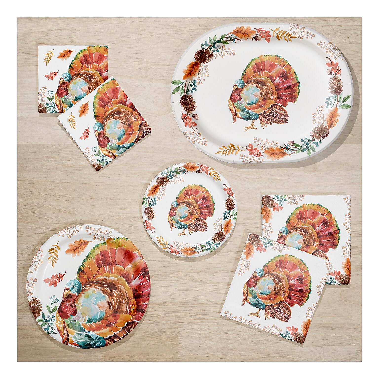 Say Hooray! Tasteful Turkey Tableware Kit, Multicolored, 56/Pack (DTC9386E2A)