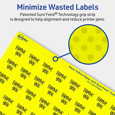 Avery Laser/Inkjet Square Multipurpose Labels, 0.75" x 0.75", Neon Yellow, 3200/Pack (94102)