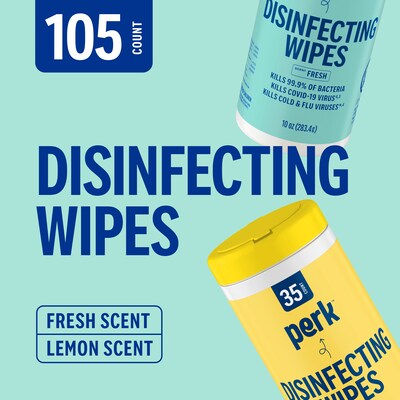 Perk™ Disinfecting Wipes, Fresh & Lemon Scent, 35 Wipes/Container, 3/Pack (PK56666)