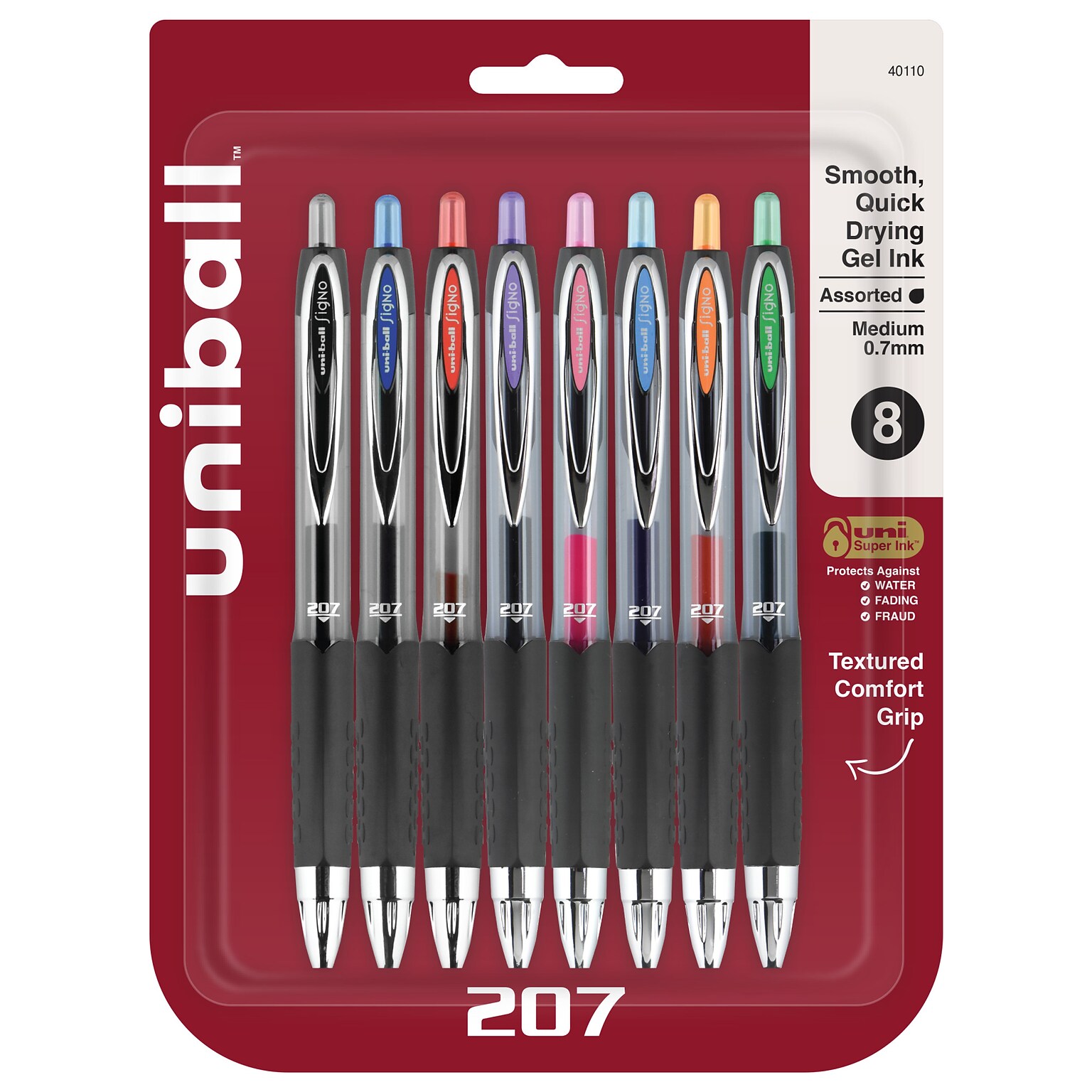 uni-ball 207 Retractable Gel Pens, Medium Point, 0.7mm, Assorted Ink, 8 Pack (40110)