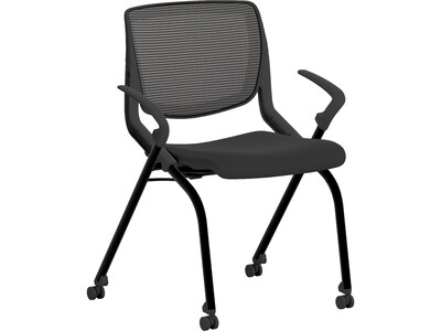 HON Motivate Fabric/Mesh Nesting Stacking Chair, Black/Charblack (HMN2.F.S.IM.ON.CU10.CBK)