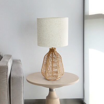 Lalia Home 21" Vintage Rattan Wicker Style Paper Rope Bedside Table Lamp with Fabric Shade, Natural (LHT-4017-NA)