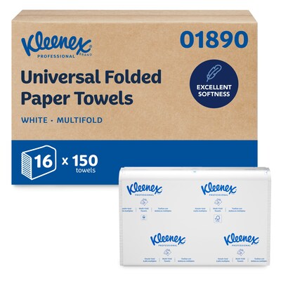 Kleenex Multifold Paper Towels, 1-ply, White, 150 Sheets/Pack, 16 Packs/Carton (01890)