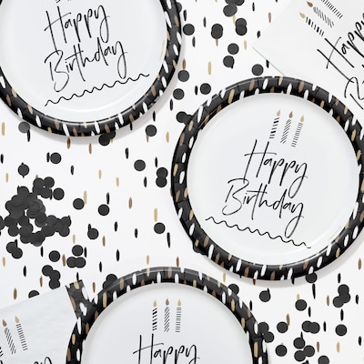 Creative Converting Golden Wishes Happy Birthday Plates, Black/Gold, 32/Pack (DTC365089DPLT)