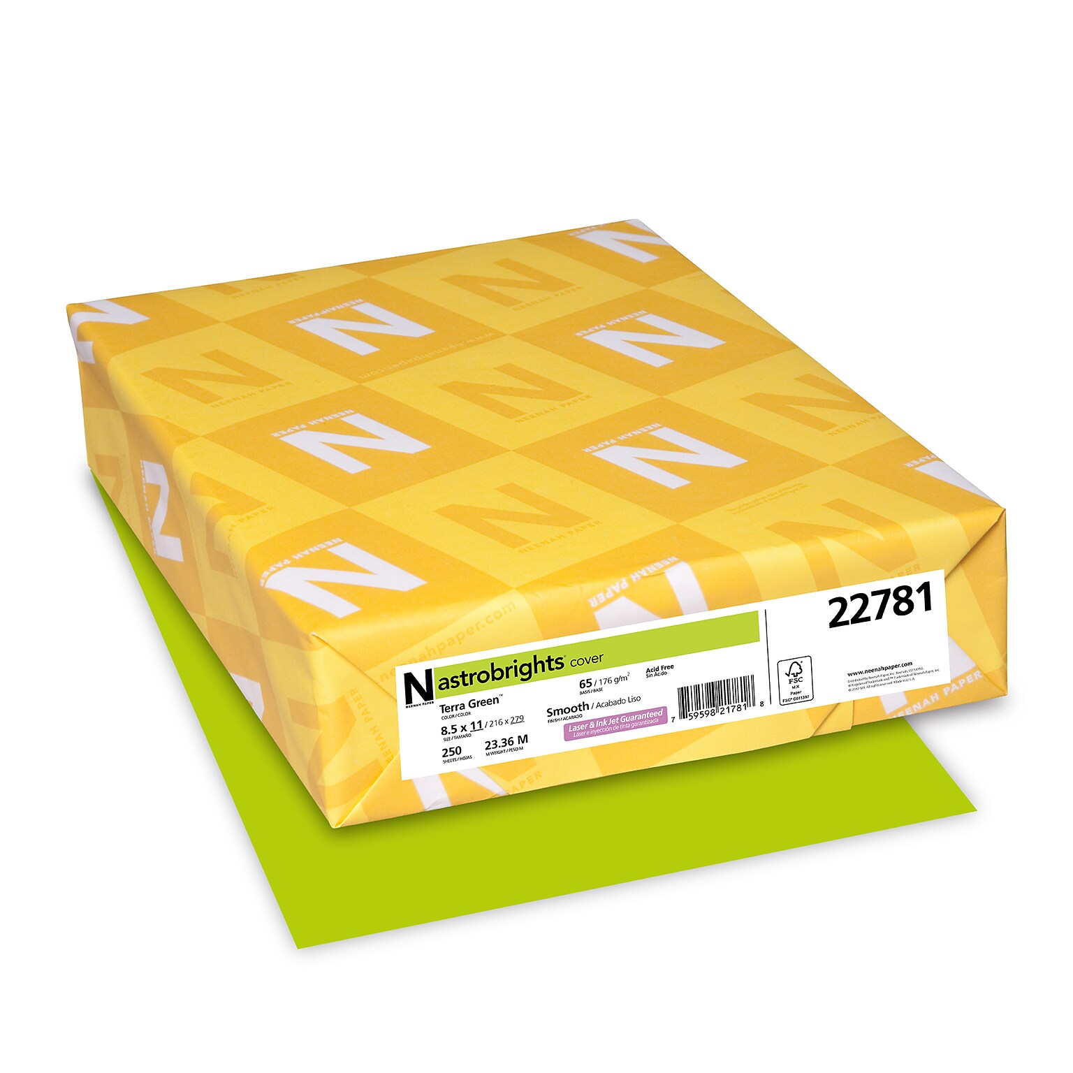 Astrobrights Cardstock Paper, 65 lbs, 8.5 x 11, Terra Green, 250/Pack (22781)