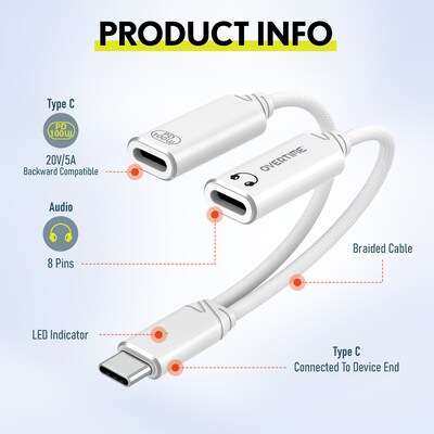Delton 18EC Wired Earbuds & 2-in-1 USB-C Splitter Adapter Bundle, White (DWH18ECWHKT1)