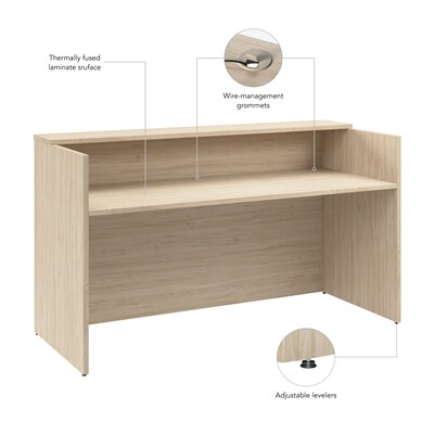 Bush Business Furniture Arrive 72"W Reception Desk with Shelf, Natural Elm (AVD172NEK)