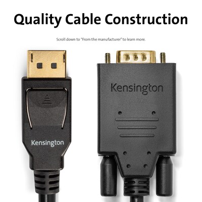 Kensington 6 ft. DisplayPort to VGA Video Cable, Male to Male, Black (K33024WW)