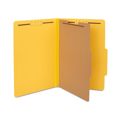 Quill Brand® 2/5-Cut Tab Pressboard Classification File Folders, 1-Partition, 4-Fasteners, Legal, Ye