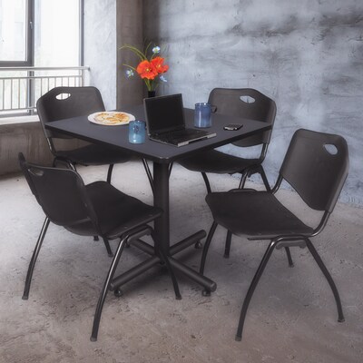 Regency 36-inch Square Laminate Table with Zeng Stacker Chairs, Black (TKB3636GY47BK)