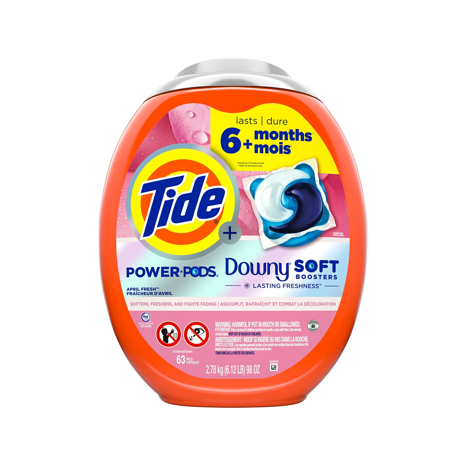 Tide Power PODS Downy HE Laundry Detergent Capsules, April Fresh Scent, 98 oz., 63 Capsules/Pack (11807)