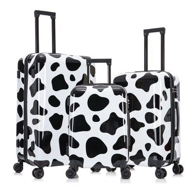 InUSA Prints 3-Piece Hardside Spinner Luggage Set, TSA Checkpoint Friendly, Cow Animal Print (IUAPCSML-COW)