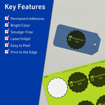 Avery Laser/Inkjet Multipurpose Decorative Edge Labels, 2.5 Dia., Bright Green, 180/Pack (94516)
