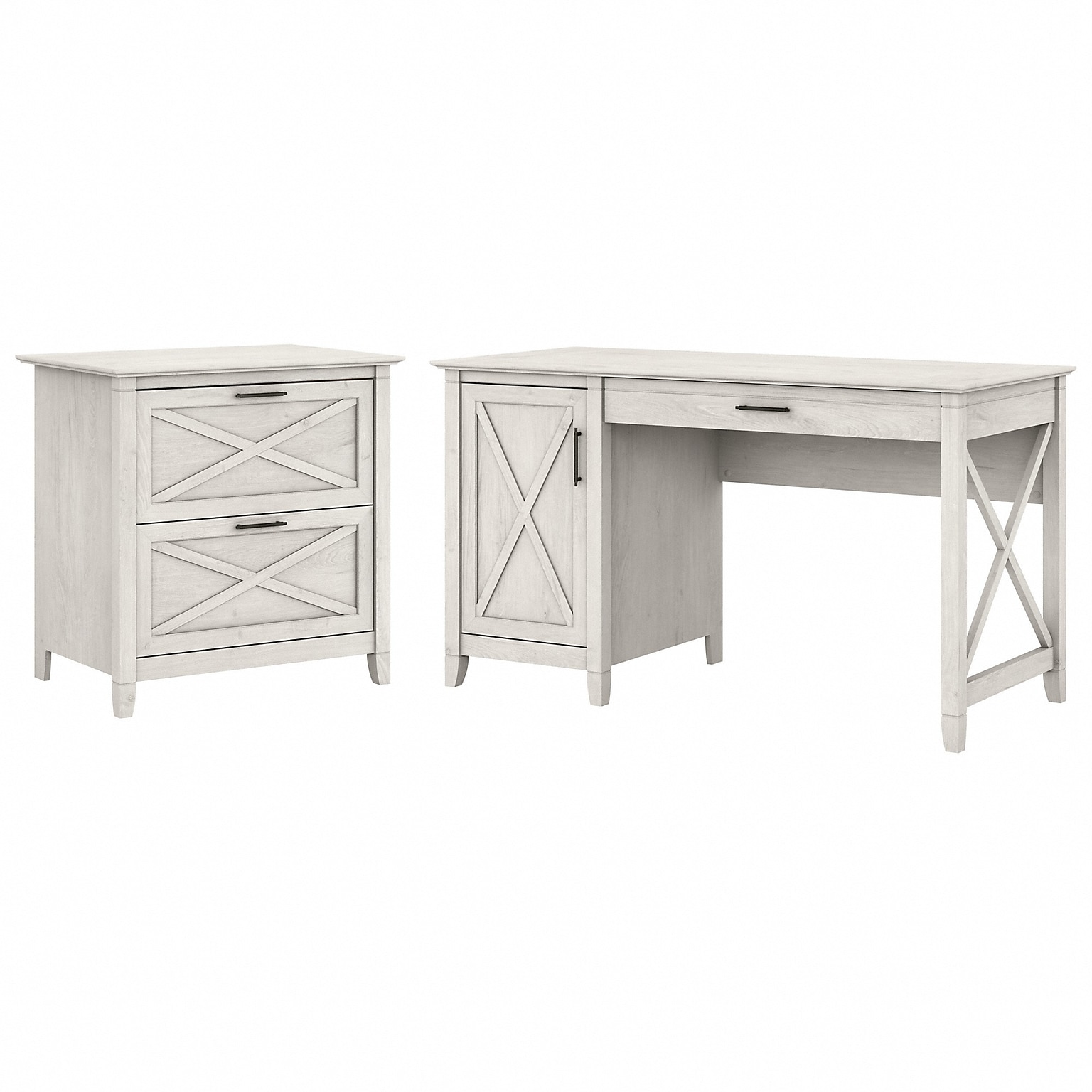 Bush Furniture Key West 54W Computer Desk with Storage and 2-Drawer Lateral File Cabinet, Linen White Oak (KWS008LW)