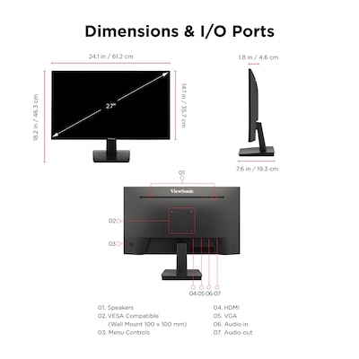 ViewSonic 27" FHD 120Hz LED Monitor, Black (VA2748-MH)