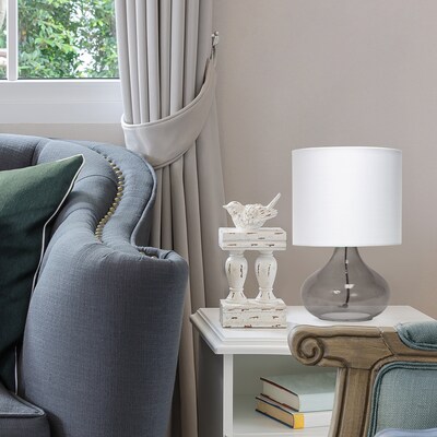 Simple Designs Glass Raindrop Table Lamp Fabric Shade, Smoke Gray with White Shade (LT2063-SMW)