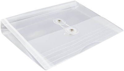 JAM Paper Premium Plastic Filing Envelope with Button & String Closure, 5 1/2" x 7 1/2", Clear, 3/Pack (920B1clx3)