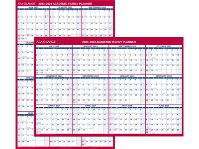 2023-2024 AT-A-GLANCE 48 x 32 Academic Yearly Wet-Erase Wall Calendar, Reversible, Red (PM36AP-28-24)