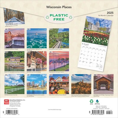 2025 BrownTrout Wisconsin Places 12 x 12 Monthly  Wall Calendar (9781975483081)