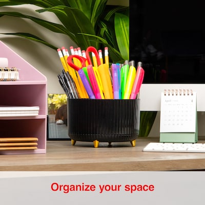 Staples 5-Compartment Rotating Plastic Desk Organizer, Black (ST63869)