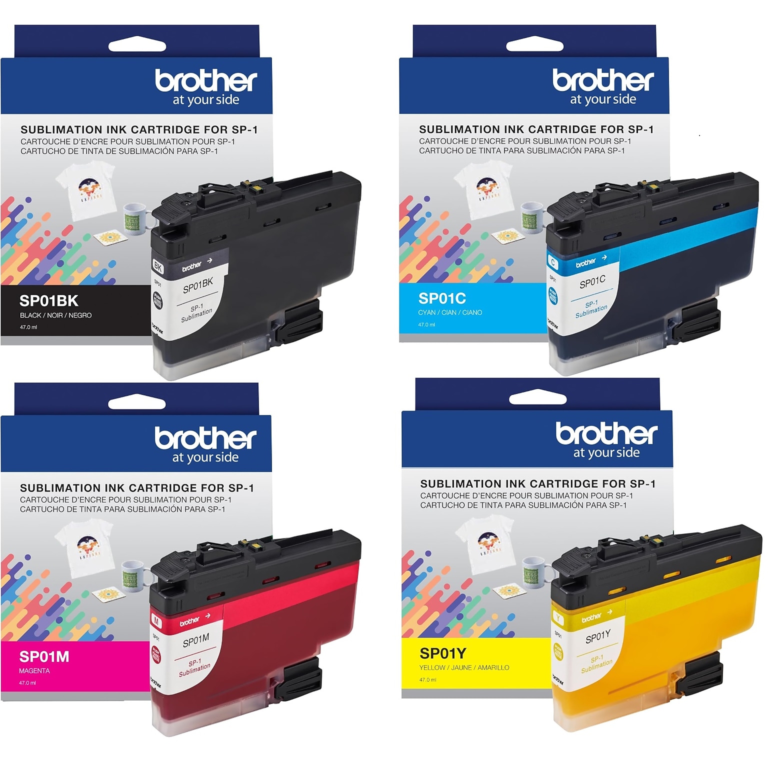 Brother SP01 Black/Cyan/Magenta/Yellow Standard Yield Sublimation Ink Cartridge, 4/Pack (SP014PKS-STP)