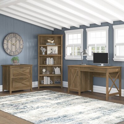 Bush Furniture Key West 54"W Computer Desk with Keyboard Tray and Storage, Reclaimed Pine (KWD154RCP-03)