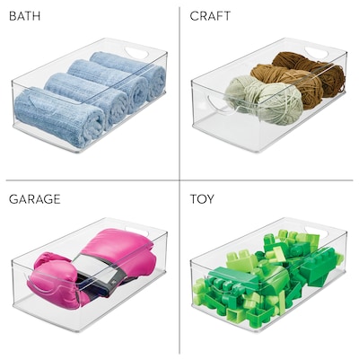iDESIGN Large Stackable Plastic Storage Bin with Handles, 5" x 8" x 16", Clear (80006)