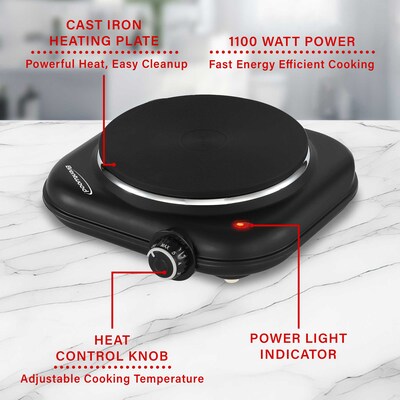 Brentwood 1,100-Watt Cast-Iron Countertop Electric Single Burner, Black (TS-331BK)