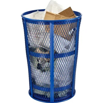 Global Industrial Outdoor Steel Mesh Corrosion-Resistant Trash Can, 48 Gallon, Blue (237634BL)