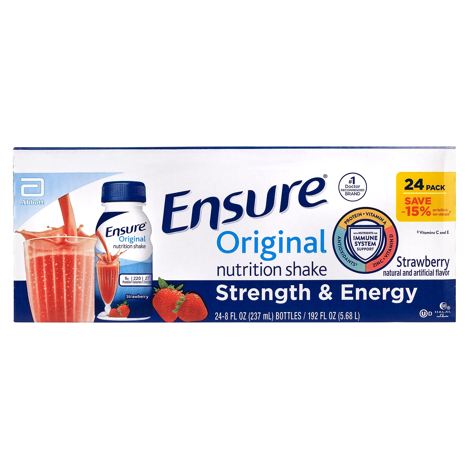 Ensure Original Strawberry Nutrition Shake, 8 oz., 24/Pack (220-02617)