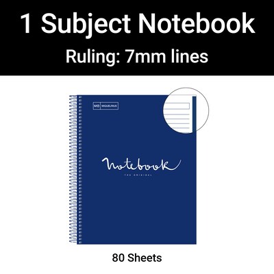 Miquelrius Emotions 1-Subject Notebook, 8.5" x 11", College-Ruled, 80 Sheets, Marine Blue, 5/Pack (48272CS)