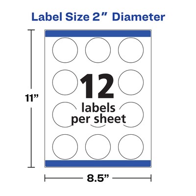 Avery Printable Round Labels with Sure Feed, 2" Dia, Matte White, 300 Labels/Pack (22877)