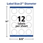 Avery Waterproof Laser/Inkjet Labels, 2" Diameter, White, 12 Labels/Sheet, 25 Sheets/Pack, 300 Labels/Pack (22877)