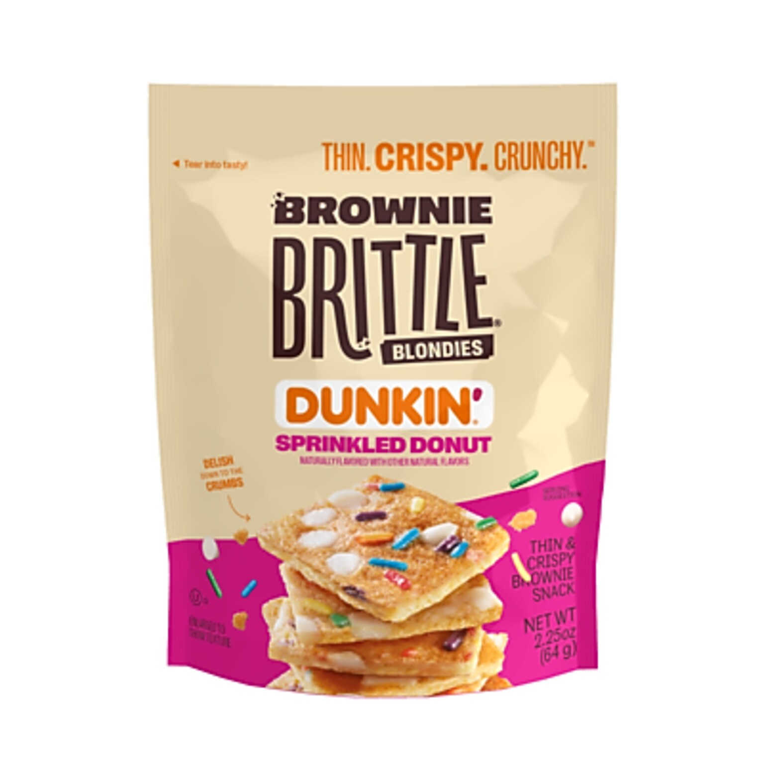 Brownie Brittle Dunkin Sprinkled Donut Brownie Snack, 2.25 oz., 8 Packs/Carton (440002310)