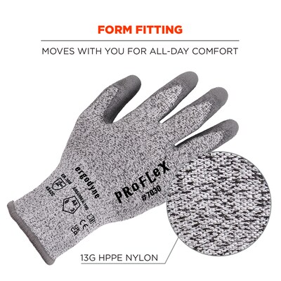 Ergodyne ProFlex 7030 PU Coated Cut-Resistant Gloves, ANSI A3, Gray, Small, 1 Pair (10462)