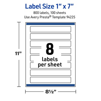 Avery Rectangle Laser Multipurpose Labels, 1" x 7", White, 800/Box (19479399259)