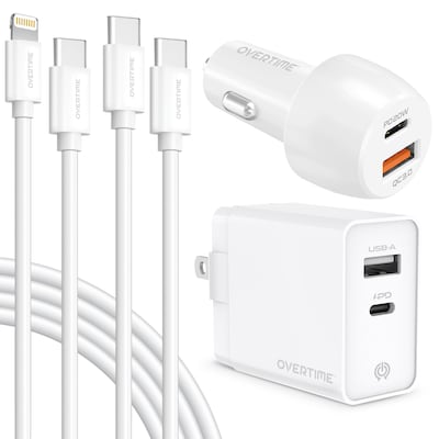 Delton Overtime USB-C/USB Wall & Car Chargers with Two Apple MFi Certified Cables for iPhone/iPad, W