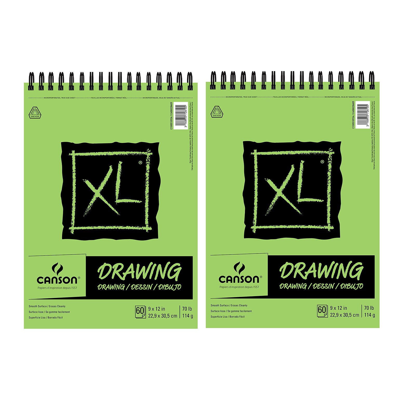 Canson XL Series 9 x 12 Wire Bound Drawing Pad, 60 Sheets/Pad, 2/Bundle (MCXC100510936-2)
