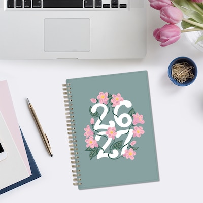 2026-2027 Blue Sky Vineyard 6" x 8" Academic Year Weekly & Monthly Planner, Plastic Cover, Green/Pink (157560)