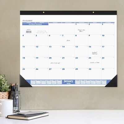 2026 AT-A-GLANCE 21.75" x 17" Monthly Desk Pad Calendar, White/Blue (SW200-00-26)