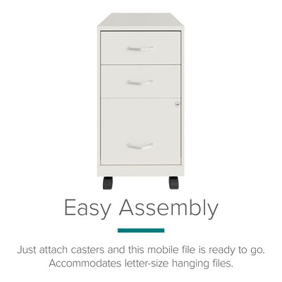 Space Solutions 18 3-Drawer Mobile Letter Width Vertical File Cabinet, Pearl White (24428)