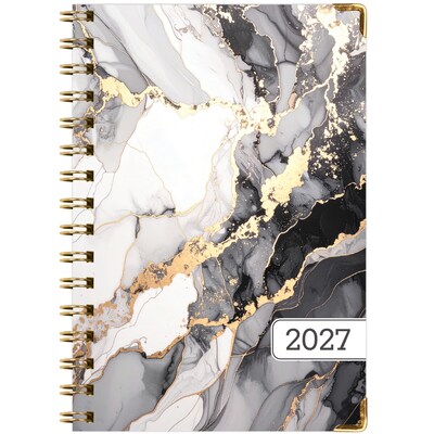 2027 Excello Brands 6" x 8" Weekly & Monthly Standard Planner, Paperboard Cover, Black Gold Marble (FSHN-CY27-58-34)