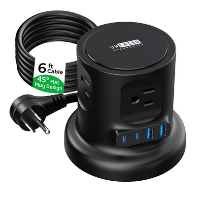 Uncaged Ergonomics Retractable Cube 6 Extension Cord, 4-Outlet, 18 AWG, Black (RC-BLACK)