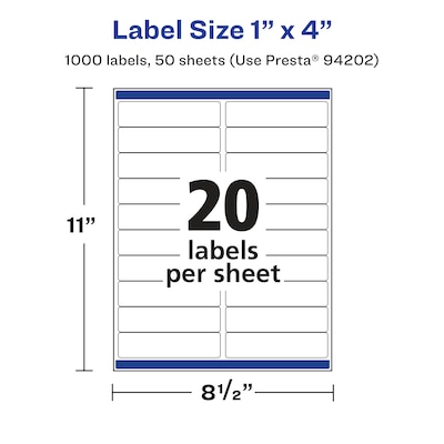 Avery Laser/Inkjet Rectangle Multipurpose Labels, 1" x 4", White, 1000 Labels/Box  (94202)