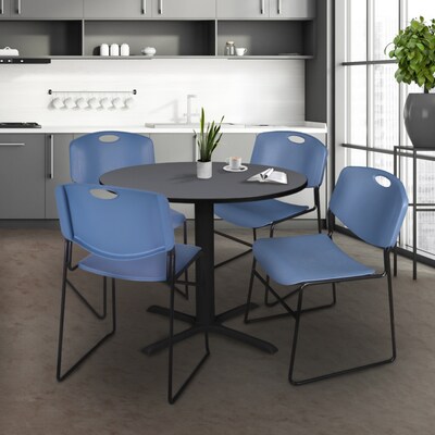 Regency 36-inch Training & Hospitality Round Shape Laminate Table with 4 Chairs, Blue (TB36RNDGY44BE)