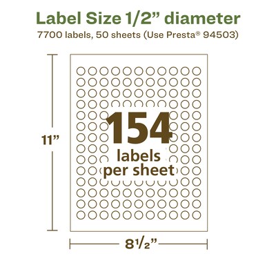 Avery EcoFriendly Laser/Inkjet Multipurpose Labels, 1/2" diameter, White, 7700/Box (94503)