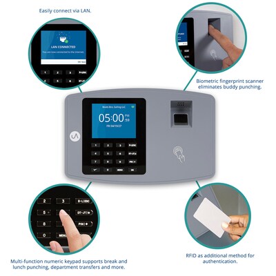 uAttend Fingerprint Time Clock System, Gray/Black (BN6000)